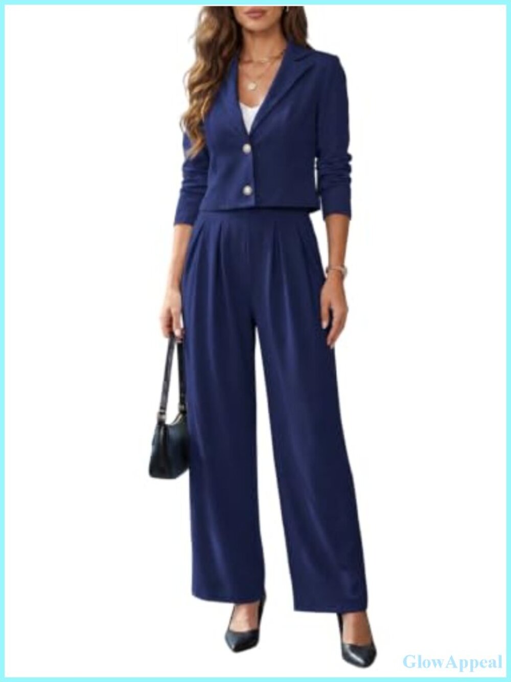 Women's 2 Piece Cropped Blazer and Pants Suit Set Business Casual